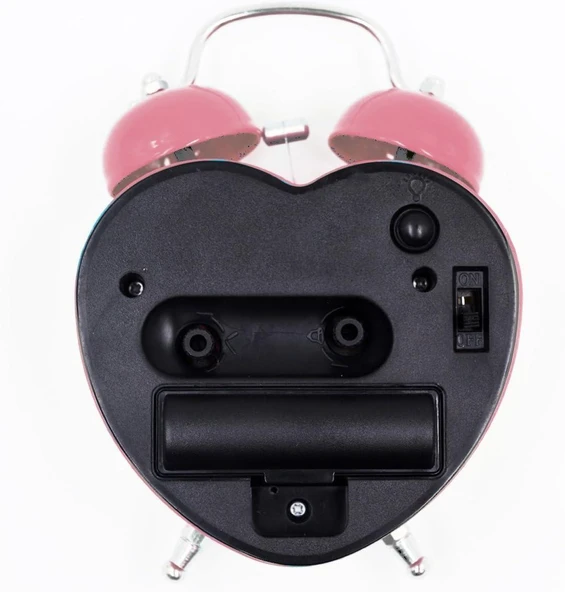 Valkyrie Akar Saniyeli Kalp Şeklinde Analog Çalar Saat Kalpli Alarmlı Yüksek Zil Sesli Işıklı Masa Saati Pembe - 6