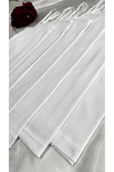 Berrak Clara Butik Kadın Beyaz 3'lü Paket Ip Askılı Pamuk Likralı Atlet 2128 - 4