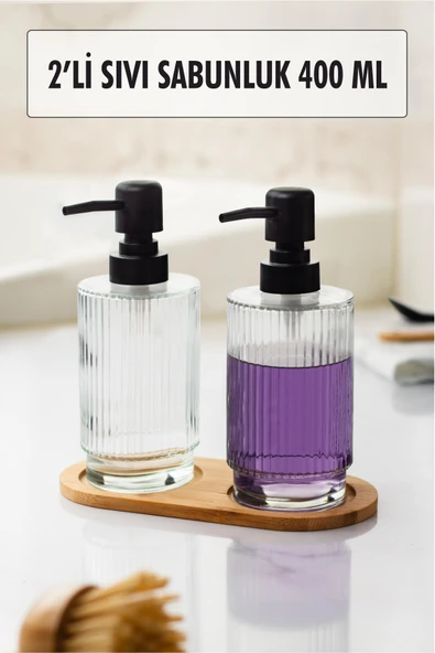 2 Li Bambu Altlıklı Sıvı Sabunluk Seti - 2