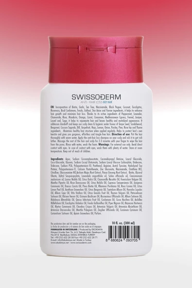 Swissoderm Dökülme Karşıtı Şampuan, Yağlı Saç, Vegan, Hızlı Uzatma, Sülfatsız Tuzsuz Saç Dökümesine Karşı 300ml - 2
