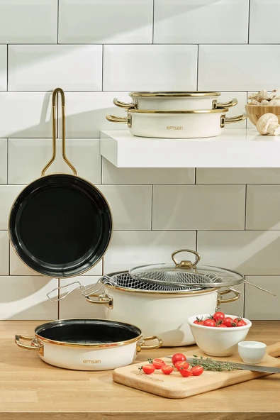 Emsan Nostalji Emaye Bej Kızartma Tenceresi - 5