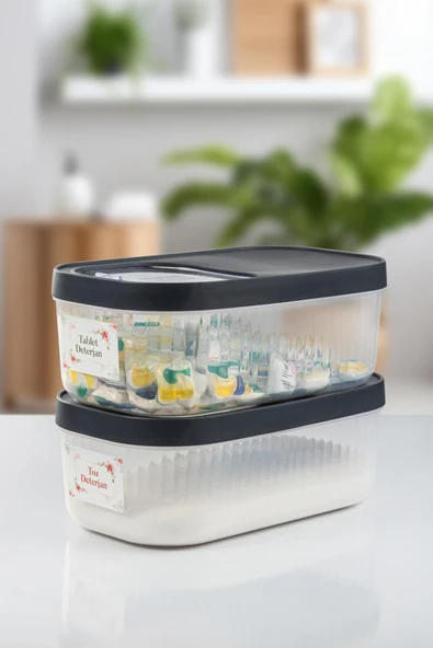 2'Li 5 LT Multibox Kayar Kapaklı Saklama Kabı & Erzak Kabı & Toz Ve Tablet Deterjan Kutusu ( ETİKET HEDİYELİ ) - 3