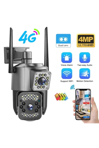 Urfakent 4G Çift Kameralı Sim Kart İle Çalışan Elektrikl PTZ Kamera(Hafıza Kartı Hediyelidir)