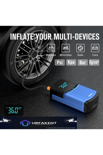 Urfakent Araç Akü Takviyesi + Araç Lastik Şişirmesi + Elektronik Cihaz Şarj Sistemi+Aydınlatma 4 dü 1 Arada - 4