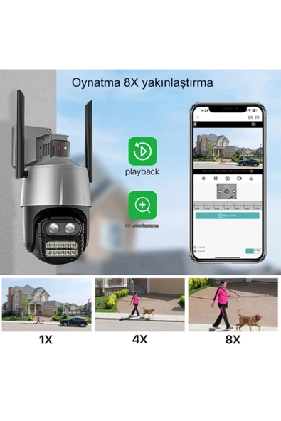 qasul Çift Lensli İcsee Xmeye Yazılımlı Polis Çakar Işıklı 8X Zoomlu PTZ Kamera - 3