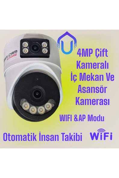 Urfakent Çift Kameralı Dome Wifi Kamera Kapı Girişi Iç Ortam Ve Asansör Kamerası - 8