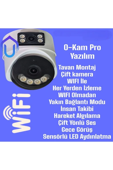 Urfakent Çift Kameralı Dome Wifi Kamera Kapı Girişi Iç Ortam Ve Asansör Kamerası - 3