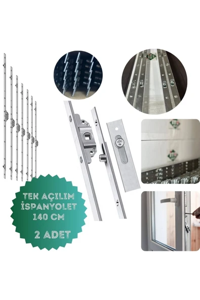 İTO KİLİT Pimapen Kapı Pencere Kilidi Ispanyoleti (TEK AÇILIM) Ispanyolet 140cm / 2 Adet