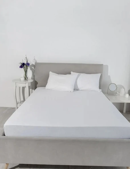 Düz Beyaz Tek Kişilik Lastikli Çarşaf %100 Pamuk,83 Tel - 3