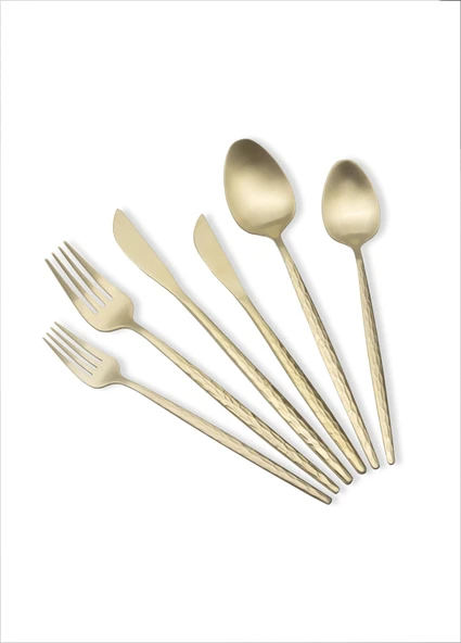 The Mia Shiny Çatal Kaşık Bıçak Takımı Mat Gold 36 Parça