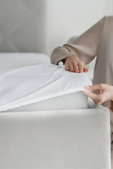 Düz Beyaz Tek Kişilik Lastikli Çarşaf %100 Pamuk,83 Tel - 2