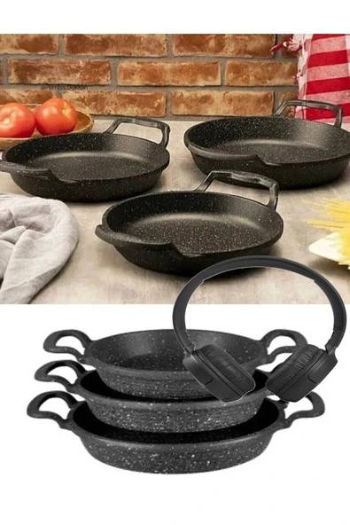 Urfakent 3'lü Döküm Granit Sahan Seti Tava 18-20-22(Tanıtım Ürünü Olduğundan KarAmacı Yoktur Kulaklık Hediye) - 2
