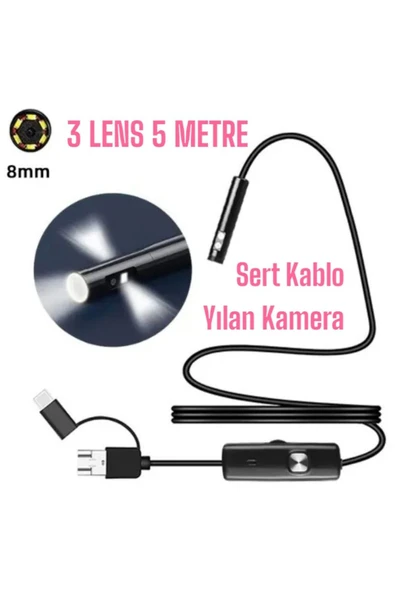 Urfakent Yılan Kamera 3 Lens 2 Metre 5 Metre 10 Metre Seçenekli Sert Kablo ürün görseli