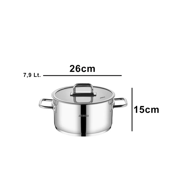 Nova Paslanmaz Çelik Cam Kapaklı Derin Tencere 26x15 cm - Resim 4