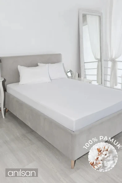 Düz Beyaz Tek Kişilik Lastikli Çarşaf %100 Pamuk,83 Tel