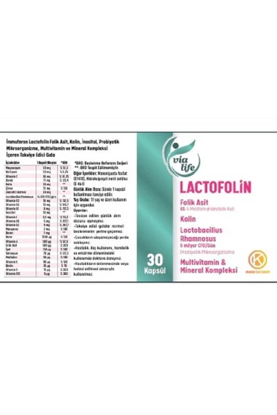 Lactofolin Folik Asit, Kolin, Probiyotik, Multivitamin 30 Kapsül - 7