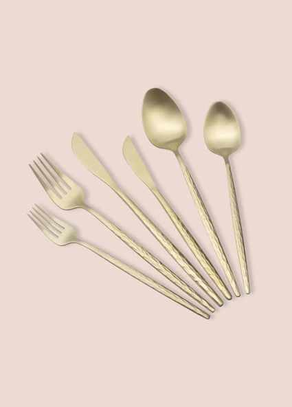 The Mia Shiny Çatal Kaşık Bıçak Takımı Mat Gold 36 Parça - 7