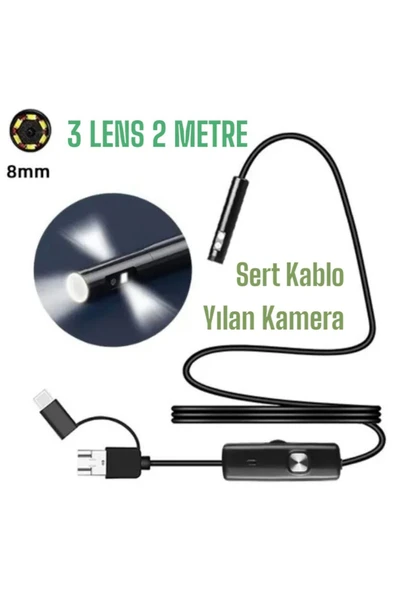 Urfakent Yılan Kamera 3 Lens 2 Metre 5 Metre 10 Metre Seçenekli Sert Kablo - Resim 6