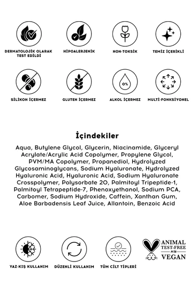 Cream Co. Hyaluronik Asit Peptit Serum | Nemlendirici Aydınlatıcı | Kafein Niacinamide | Tüm Cilt Tipleri - 4