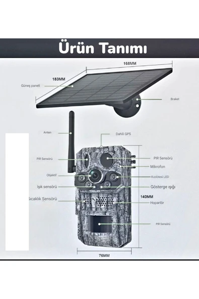 Urfakent 3 Sensörlü GPS Destekli 4G Sim Kartlı Solar Foto Kapan Kamera - Resim 3
