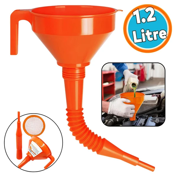 Plastik Huni Çelik Süzgeçli Katalitik Konvertör Hunisi Spiralli Borulu Süzgeçli Huni 1.2 Litre