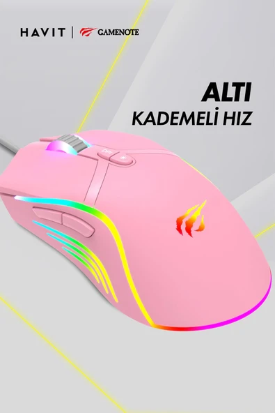 Havit Gkcx MS1026 RGB Uyumlu Pembe Gaming Oyuncu Mouse 6400DPI New Desng 1017785 - 4
