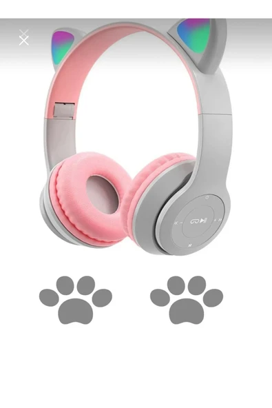 ELROND Gri Renk Vilya Kedi Kulağı Detaylı Uyumlu Bluetooth Kablosuz Kulaklık Çocuk Oyuncu Aux Kablo - 3