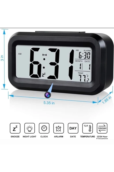 Urfakent Alarmlı Dijital Masa Saati Video Kamera(Hafıza Kartı Dahildir) - Resim 2