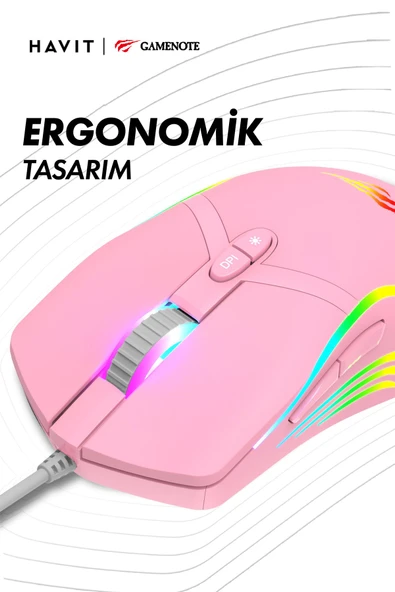 Havit Gkcx MS1026 RGB Uyumlu Pembe Gaming Oyuncu Mouse 6400DPI New Desng 1017785 - 5
