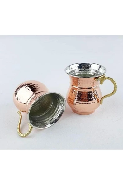 Urfakent Bakır Kupa 6 Lı Set Dövme Bakır Ayran Bardağı 6 Adet - 2