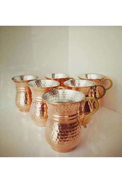 Urfakent Bakır Kupa 6 Lı Set Dövme Bakır Ayran Bardağı 6 Adet