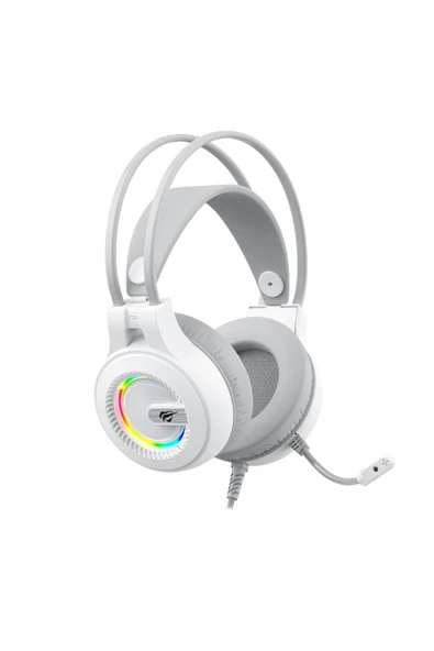 Havit Gamenote H2040D RGB Aydınlatmalı Mikrofonlu Gaming Oyuncu Kulaklığı - 3.5mm Jack + USB - Beyaz - 2
