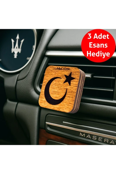 Frager Ahşap Araba Kokusu Difüzör Oto Koku Ay Yıldız Gül Lilac Lotus Esans Mk01