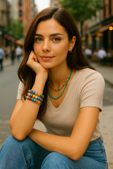 El Yapımı Doğal Doku Renkli 3’lü Bileklik Seti