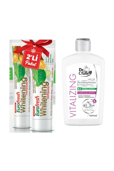 Dr.C.Tuna Vıtalızıng Sarımsaklı Şampuan 500 ml + Misvaklı Beyazlatıcılı Diş Macunu 2 adet