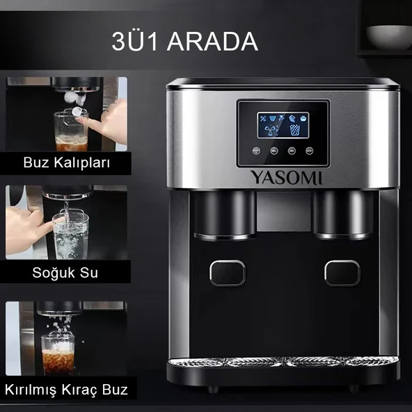 Yasomi Coolmaster ZBS15 3in1 Küp & Kırılmış Buz, Soğuk Su LCD Dokunmatik Inox Gövde 2l Tanklı Buz Makinesi - 8