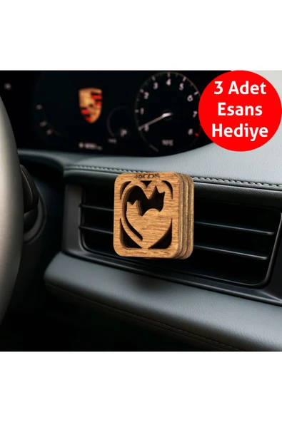 Frager Ahşap Araba Kokusu Oto Koku Kalpli Kedi Model Japon Kiraz Lavanta Yasemin Hediye Esans Mk014