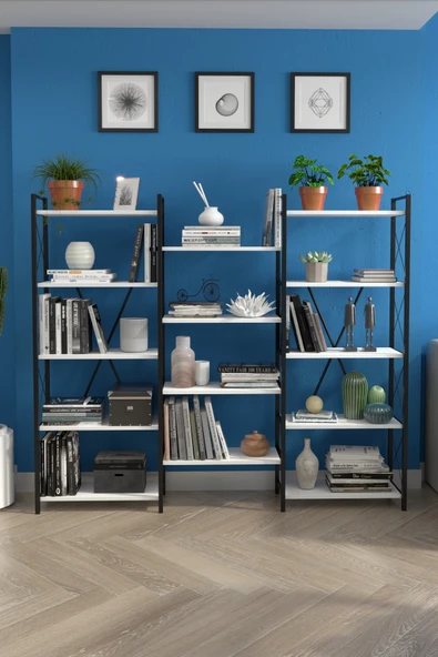 Dizayn Motion Dekoratif Maxi Kitaplık Dosya Rafı Çok Amaçlı 14 Raflı Kitaplık 150 Cm Beyaz
