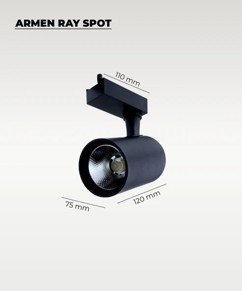 Armen 2 Adet Siyah Kasa Beyaz Işık Ray Spot Set  ve 1 Metre Ray Set - 2