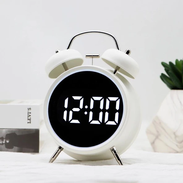Valkyrie LED Ekranlı Analog Alarmlı Masa Saati Çalar Saat Pil Dereceli Çift Alarmlı Dijital Saat Beyaz - 6