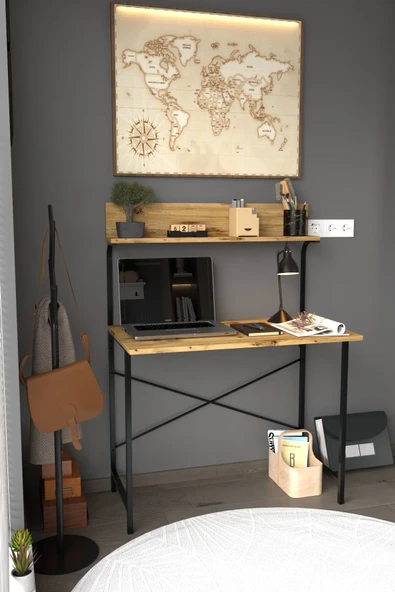 Dizayn Motion Parla Üstten Raflı Dekoratif Çalışma Masası 50x90 Cm Çam ürün görseli