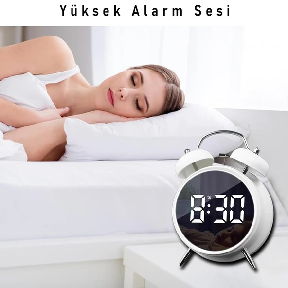 Valkyrie LED Ekranlı Analog Alarmlı Masa Saati Çalar Saat Pil Dereceli Çift Alarmlı Dijital Saat Beyaz - 10