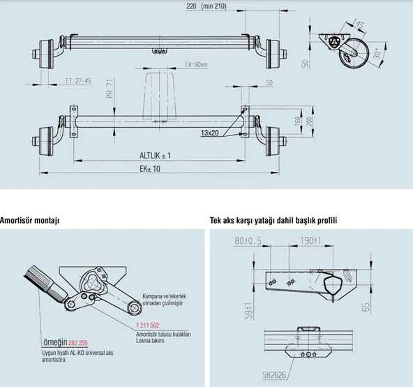 Al-Ko 1000Kg 1400mm Torsiyonlu Frenli Aks Dingil Seti - 5