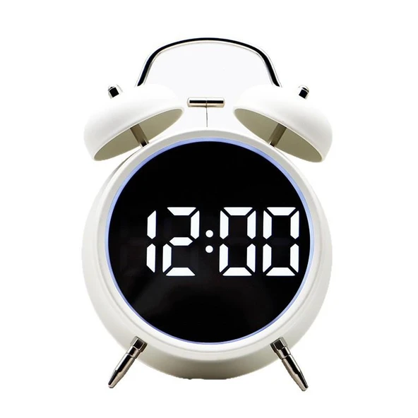 Valkyrie LED Ekranlı Analog Alarmlı Masa Saati Çalar Saat Pil Dereceli Çift Alarmlı Dijital Saat Beyaz - 3