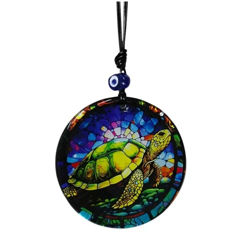 Kaplumbağa Desenli Mavi Renk 12 Cm Duvar Süsü - 3