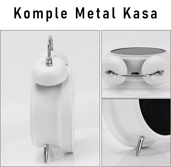 Valkyrie LED Ekranlı Analog Alarmlı Masa Saati Çalar Saat Pil Dereceli Çift Alarmlı Dijital Saat Beyaz - 8