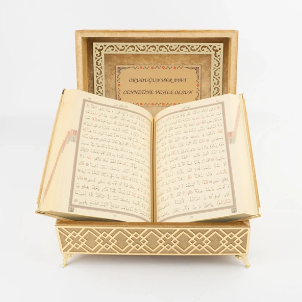 Raşel Kutulu Pleksi Desen Kuran-ı Kerim (Orta Boy, Gold) ürün görseli 1