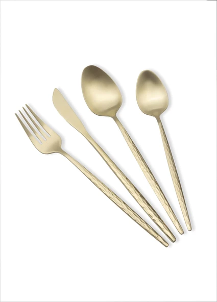 The Mia Shiny Çatal Kaşık Bıçak Takımı Mat Gold 24 Parça