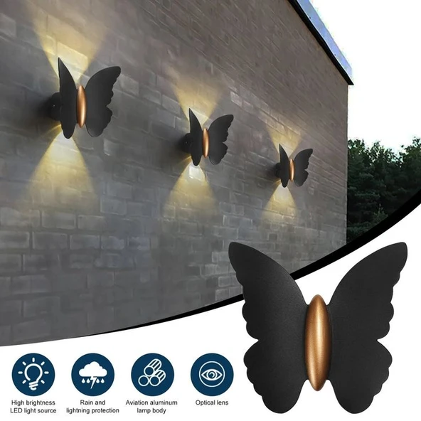 3 Adet Elektrikle Çalışır, 6 Watt Amber Işık Ledli Kelebek Duvar Aplik İç ve Dış Mekan IP65 Aplik - 4
