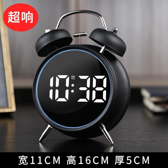 Valkyrie LED Ekranlı Analog Alarmlı Masa Saati Çalar Saat Pil Dereceli Çift Alarmlı Dijital Saat Siyah - 10